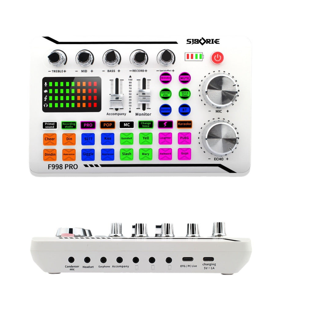F998Pro live singing sound card white English version intelligent noise reduction integrated microphone eprolo