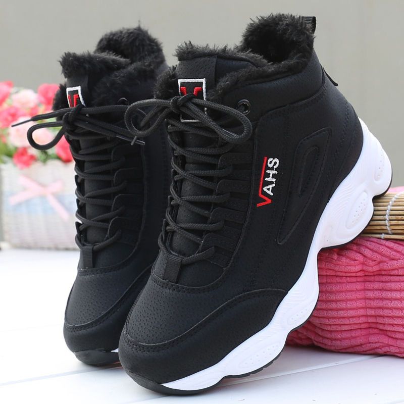 Plush-lined lace-up high-top sneakers offered in pink, white and black