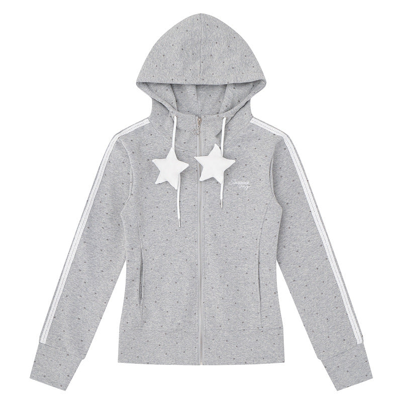 Light gray full star hooded white star jacket product photo