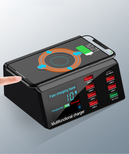 100W Multi-Port Fast Charging Station with Wireless Charging