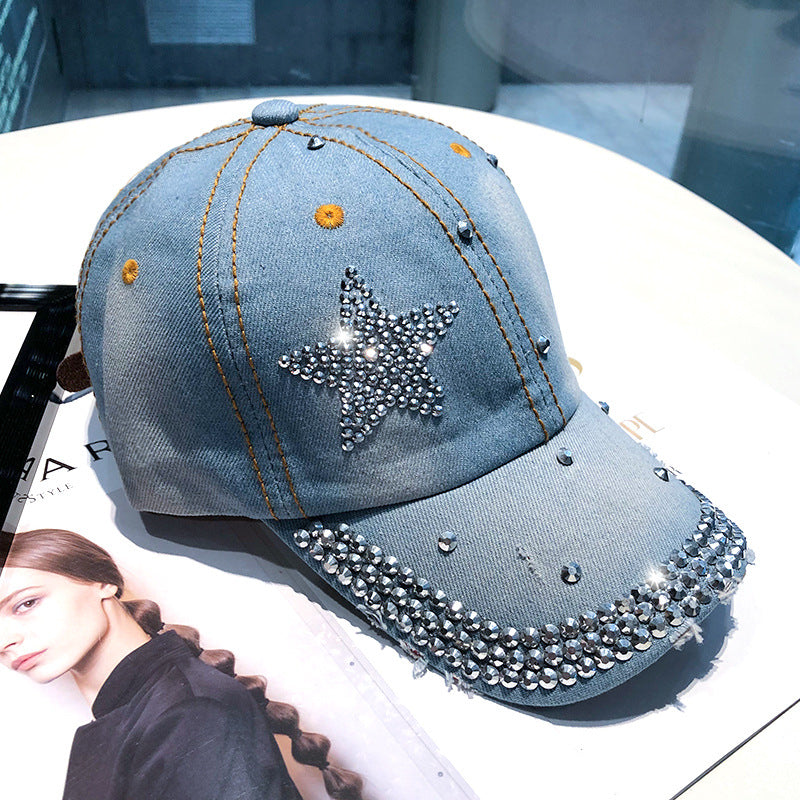 Cowboy Baseball Hat Female Ins Tide Ladies Fashion Sunscreen Rhinestone product photo