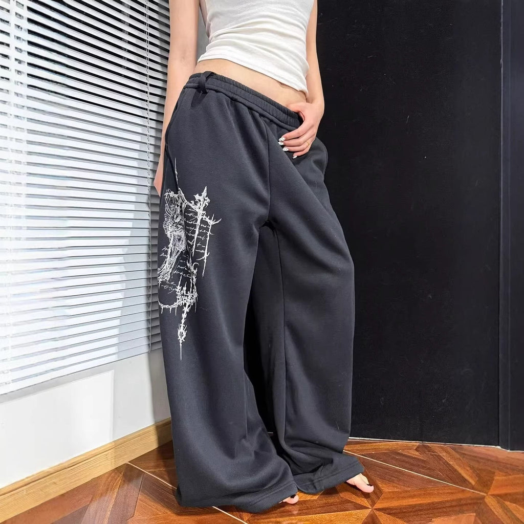 Street Style Pattern Print Detachable Ribbon Multi-Wear Wide Leg Pants eprolo