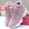Chunky-sole high-top casual sneakers designed for cozy cool-weather outfits