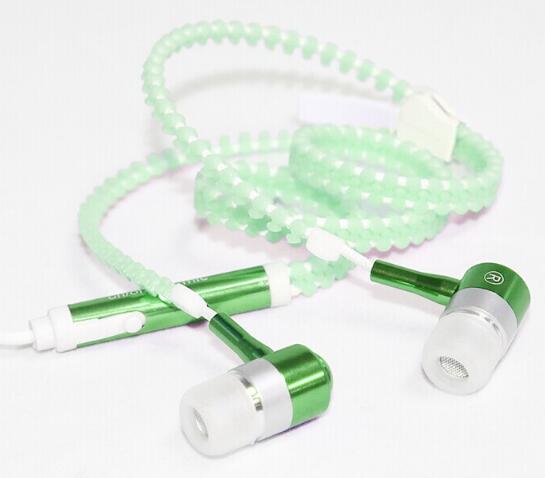 Wired earbuds Light Luminous Metal Zipper Earphone Glow In The Dark earbuds Hands Free Zipping earbuds Earhpones