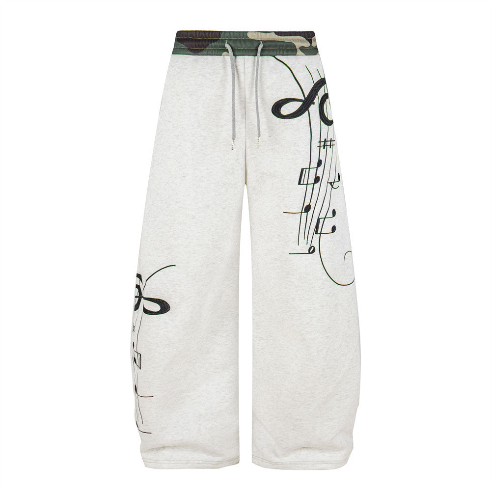 Music note printed camouflage wide leg curved knife pants eprolo