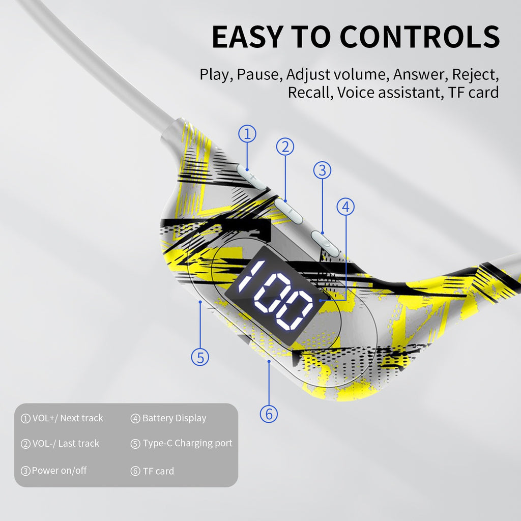 AKZ-G9 Graffiti Bone Conduction Wireless Bluetooth Earphones Insert Card Digital Display Hanging Ear Wireless Earphones