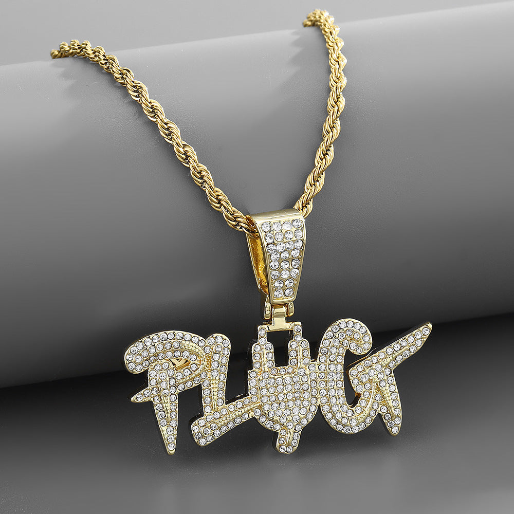 Personality Splicing Plug Alphanumeric Hip-Hop Full Diamond Pendant Plug Tide Brand All-Match Hip-Hop Pendant