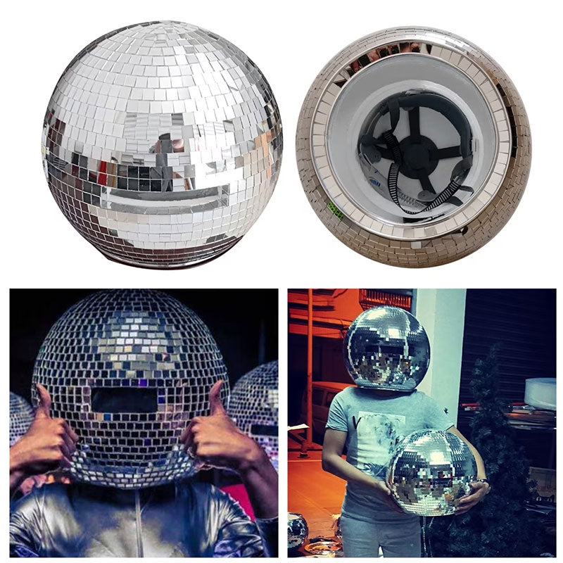 Silver Mirror Helmet Mask, Reflective Disco Costume Headgear for EDM Raves, Music Festivals, DJ Stage Performance eprolo