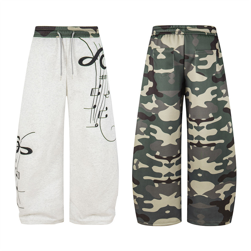 Music note printed camouflage wide leg curved knife pants eprolo