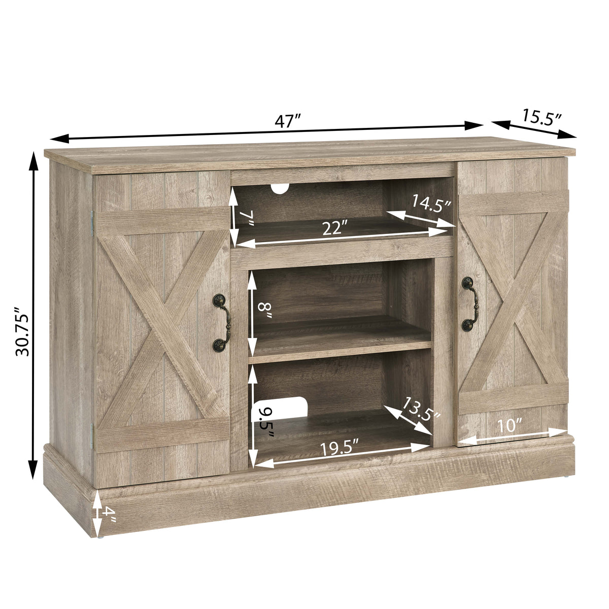 Farmhouse Classic Media TV Stand Antique Entertainment Console for TV up to 50" with Open and Closed Storage Space