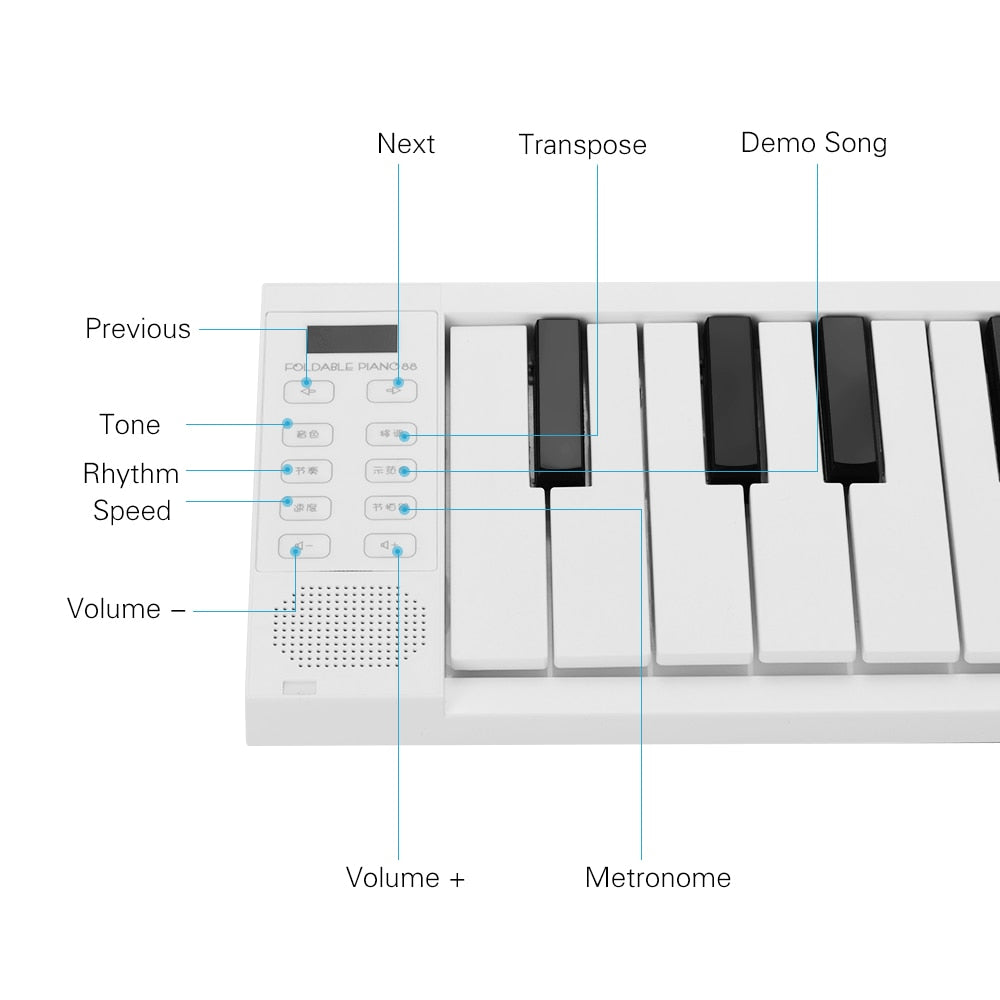 MIDIPLUS 88 Keys Foldable Electronic Piano Portable Keyboard 128 Tones Rhythm 30 Demo Songs Built-in Battery with Sustain Pedal eprolo