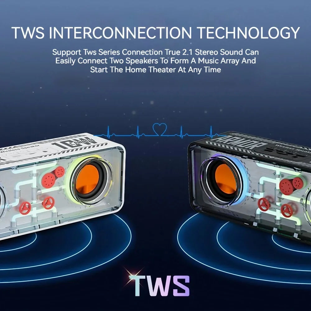 Bass Vibro-sound PUNK Style Dual Speakers Transparent Mechanical Wireless Bluetooth Speakers eprolo