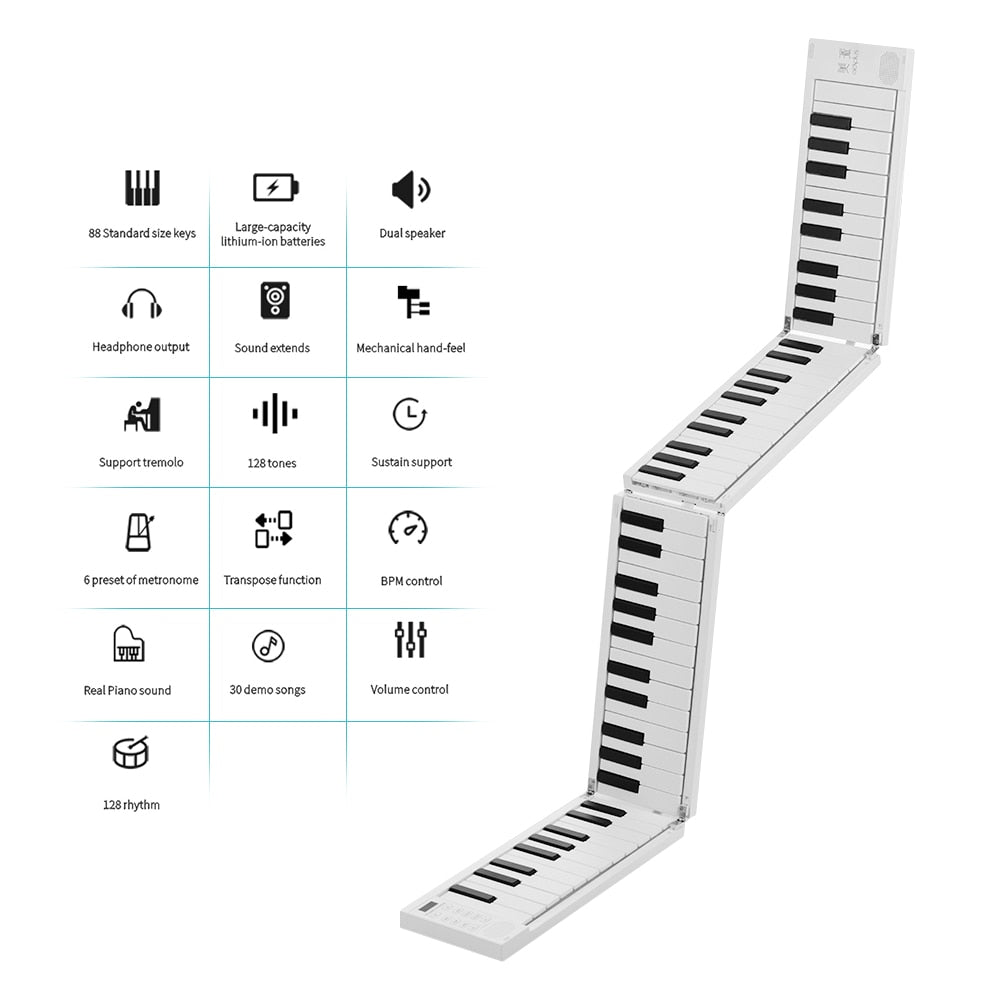 MIDIPLUS 88 Keys Foldable Electronic Piano Portable Keyboard 128 Tones Rhythm 30 Demo Songs Built-in Battery with Sustain Pedal eprolo