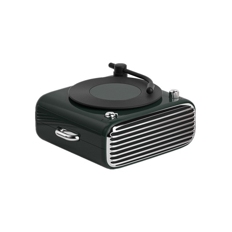 Retro D10 Bluetooth speaker product view showing its vinyl record-inspired styling