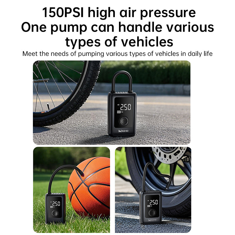 150PSI Rechargeable Electric Tire Pump with Light & LCD: for cars, bikes eprolo