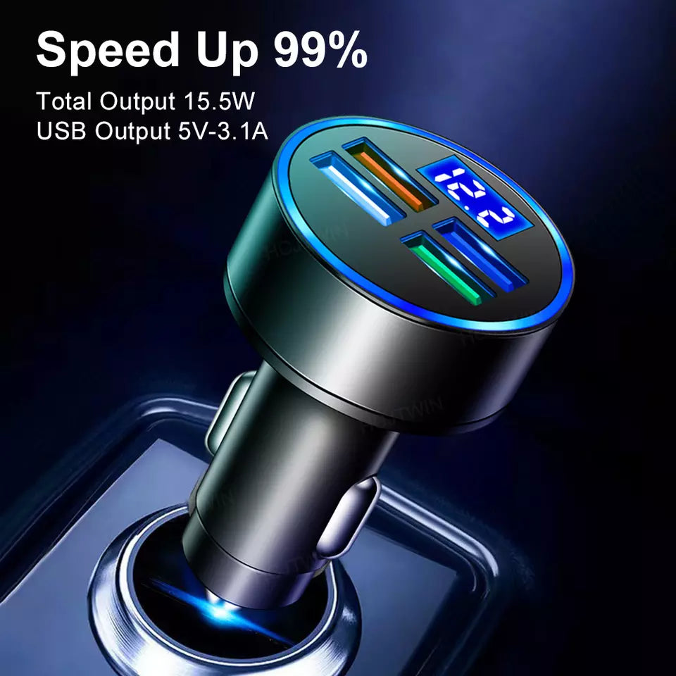2-PACK PBG 4-Port USB Car Charger with LED Voltage Display - Universal