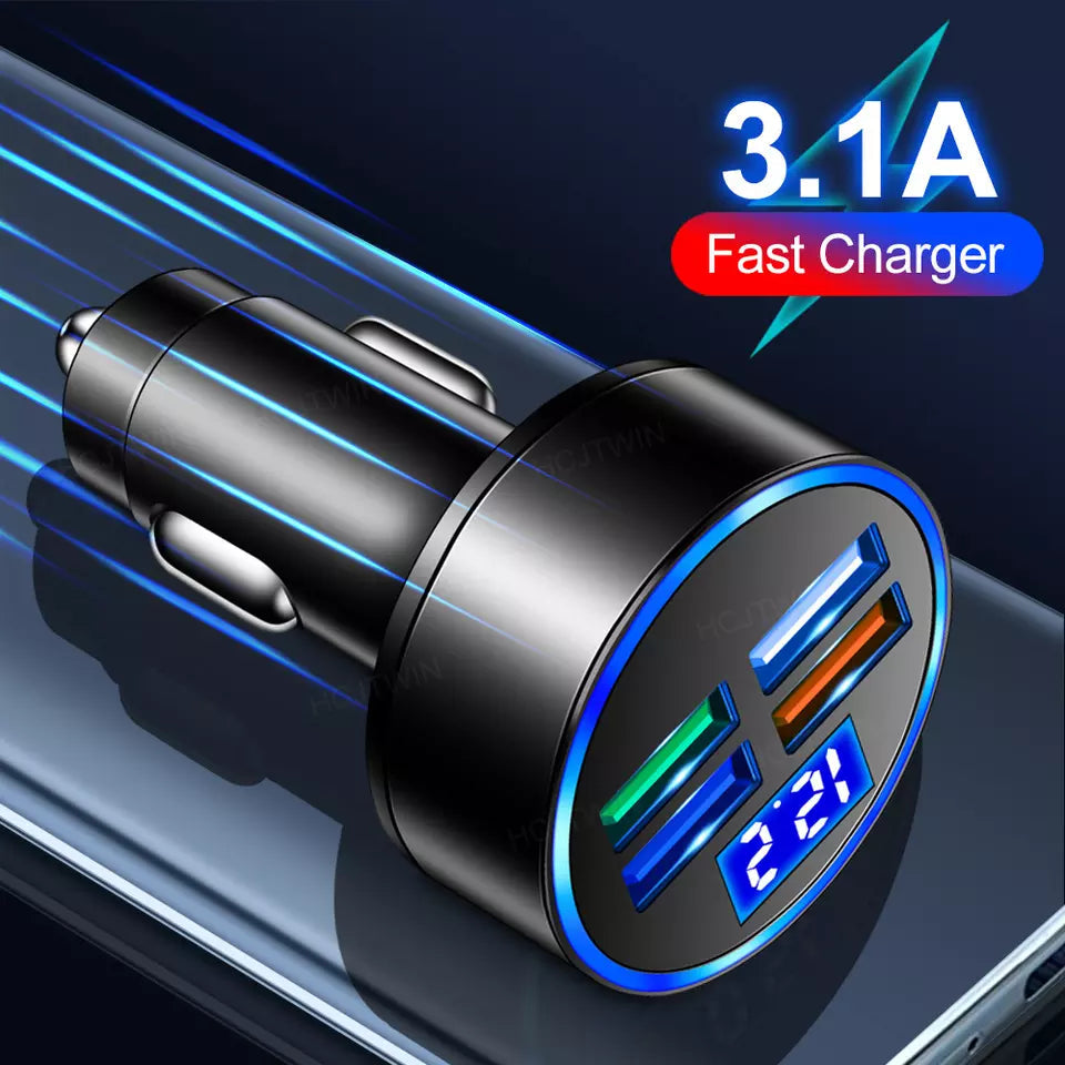 2-PACK PBG 4-Port USB Car Charger with LED Voltage Display - Universal