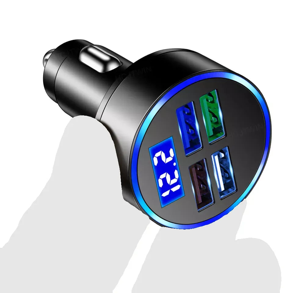 2-PACK PBG 4-Port USB Car Charger with LED Voltage Display - Universal