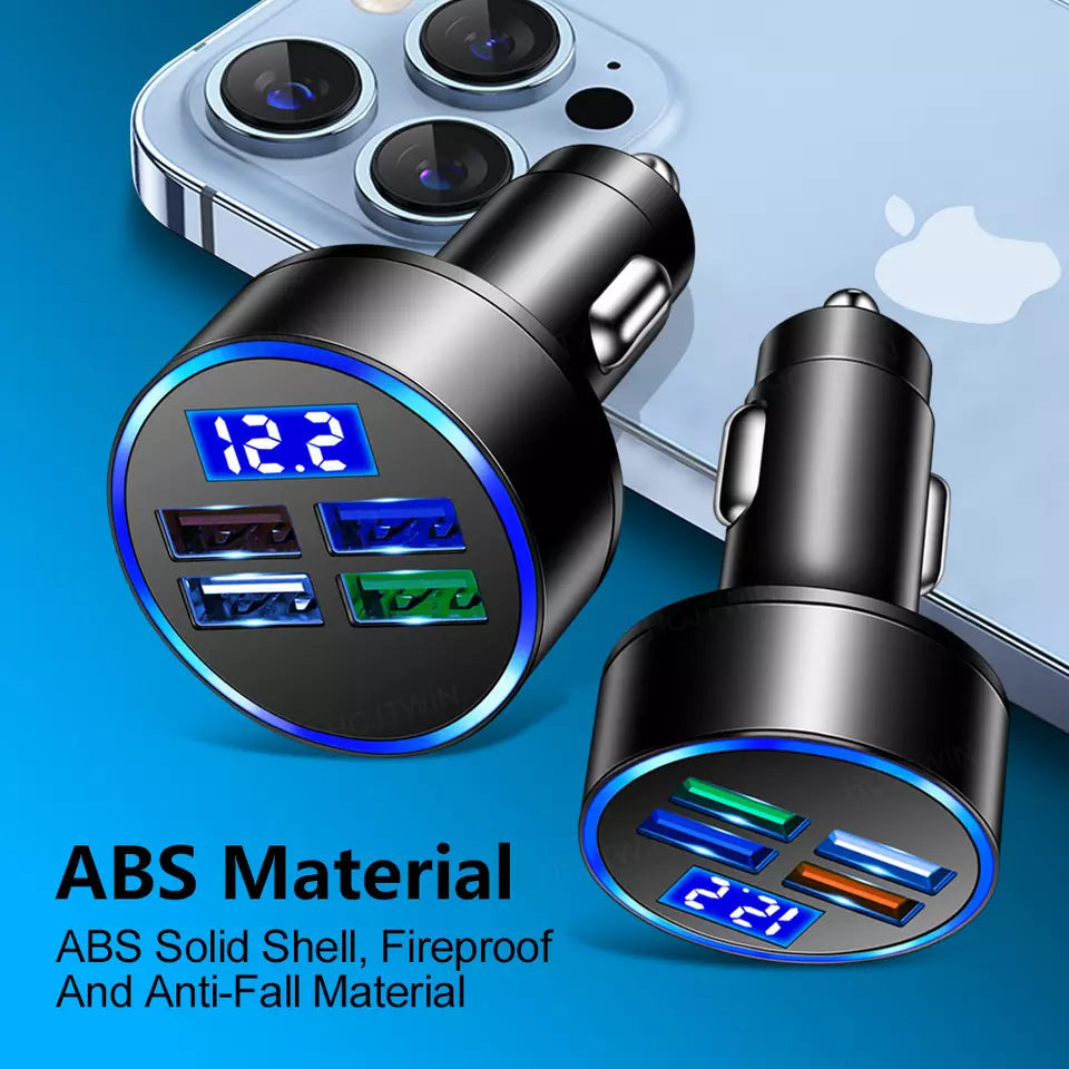 2-PACK PBG 4-Port USB Car Charger with LED Voltage Display - Universal