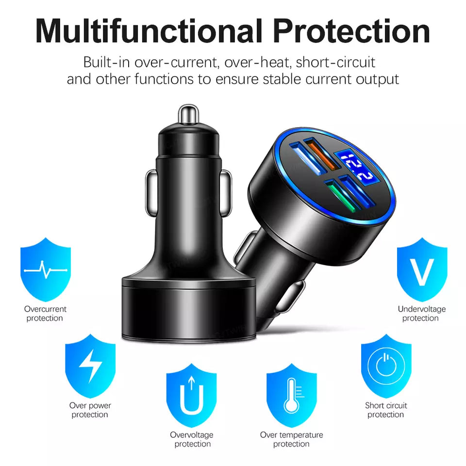 2-PACK PBG 4-Port USB Car Charger with LED Voltage Display - Universal