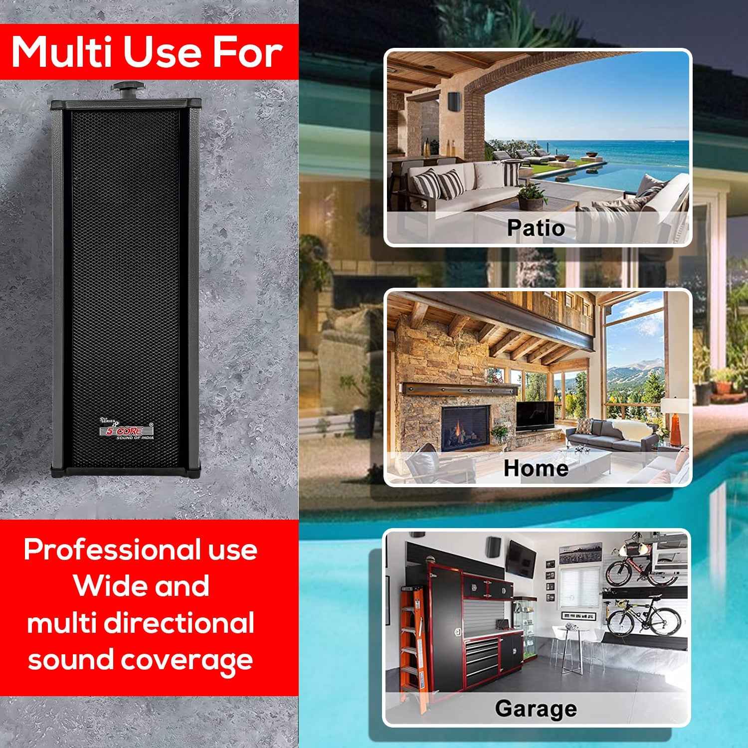 5Core Outdoor Speakers Stereo In Wall 100W Peak Passive Home Audio