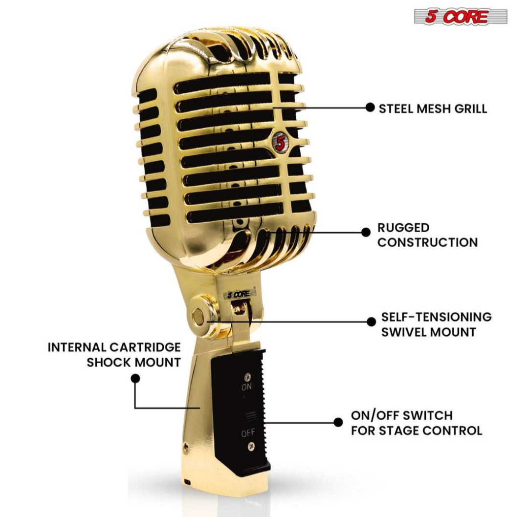 5CORE Vintage Gold Dynamic Microphone – Retro Studio XLR Mic photo showing screenshot 201701.moto app launcher