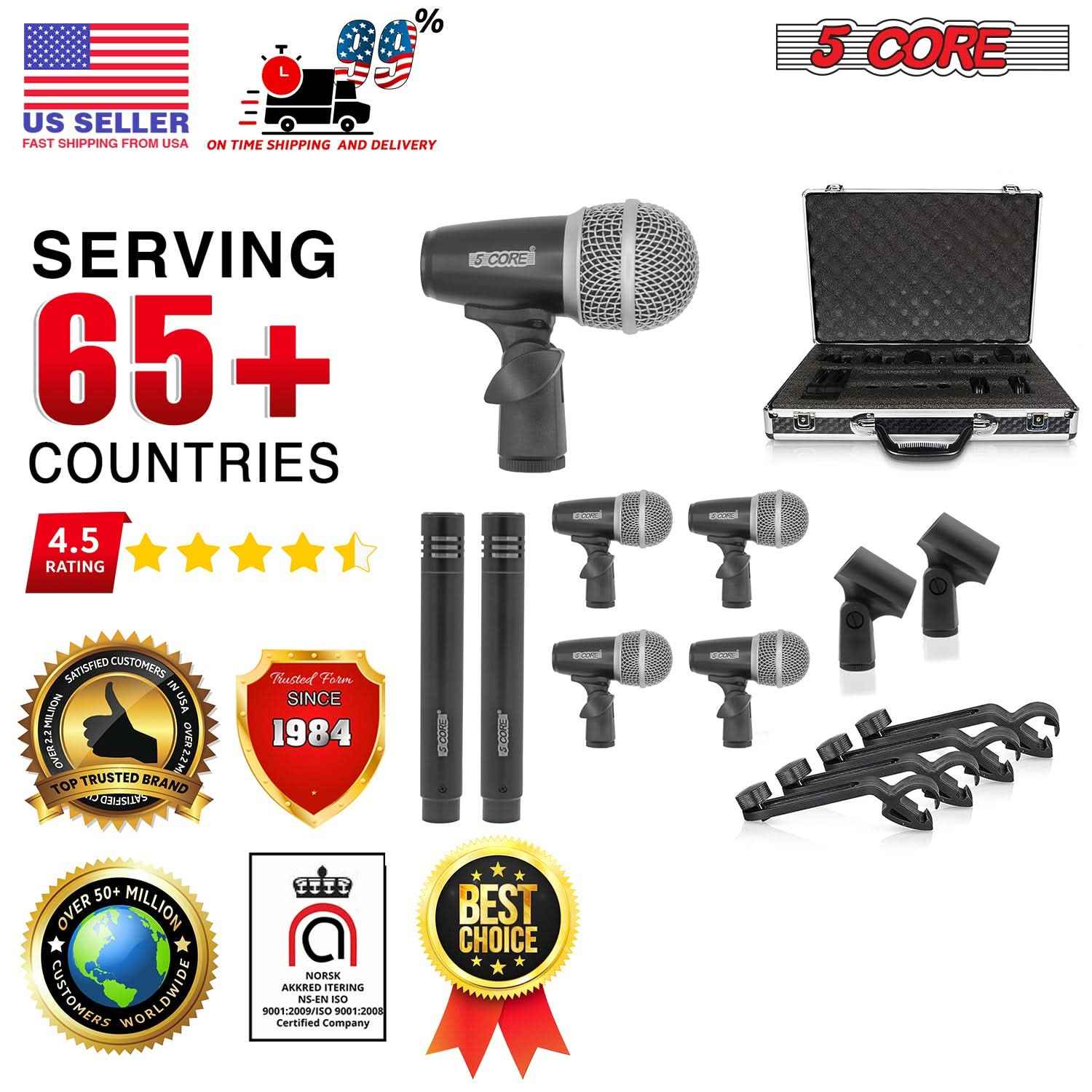 5Core Drum Mic Kit 7 Pcs Kick BassTom Snare Dynamic Mics Instrument