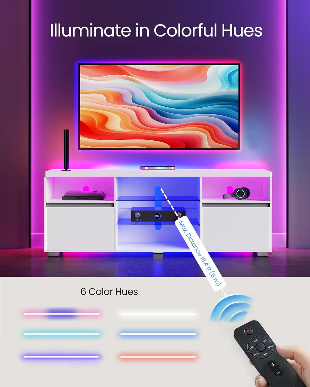 63-Inch LED TV Stand For 70-Inch TVs, White Entertainment Center