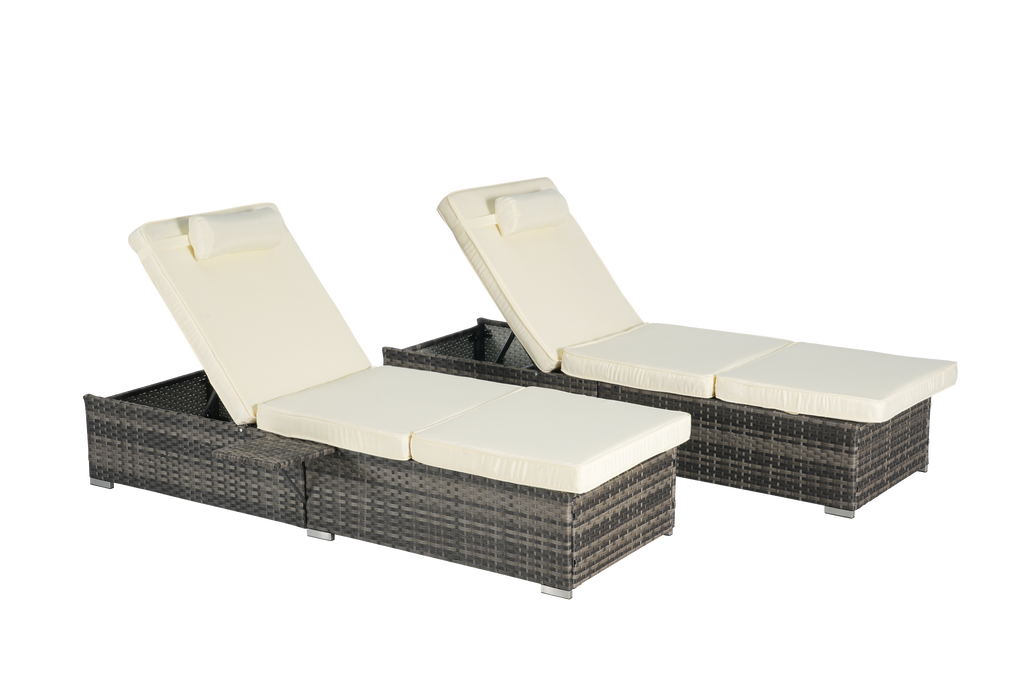Outdoor Chaise Lounge Chair Set of 2 with Storage Patio Pool Chairs