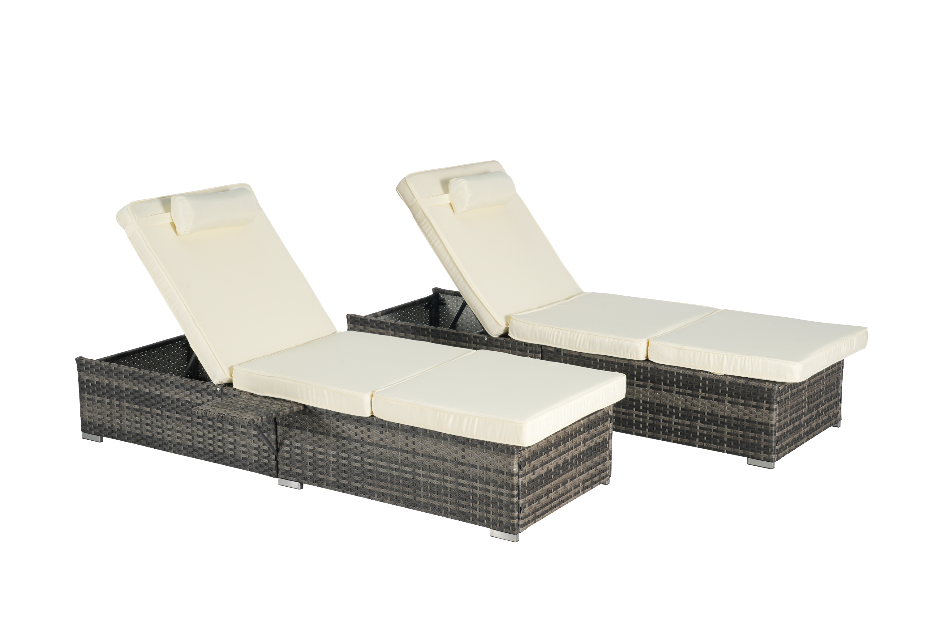 Outdoor Chaise Lounge Chair Set of 2 with Storage Patio Pool Chairs