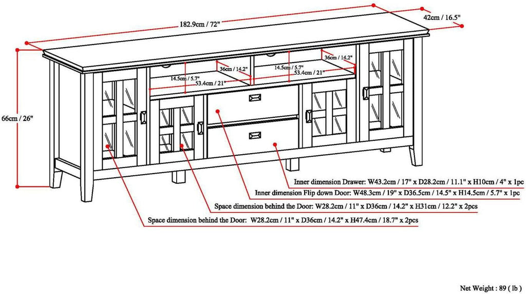 72 Inch Solid Wood TV Stand In Black For 80 Inch TVs