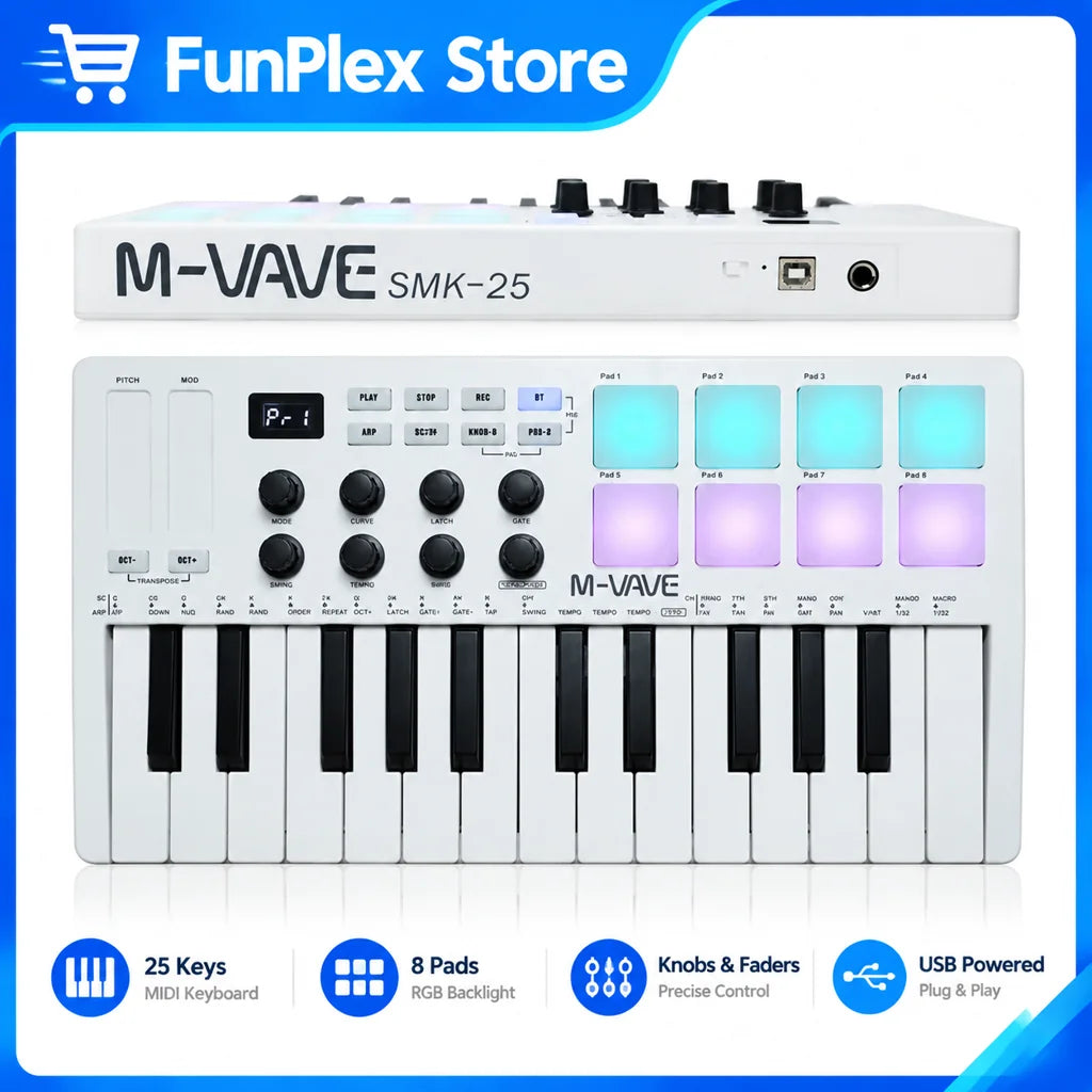 M-VAVE SMK-25 Portable MIDI Keyboard Controller with RGB Drum Pads
