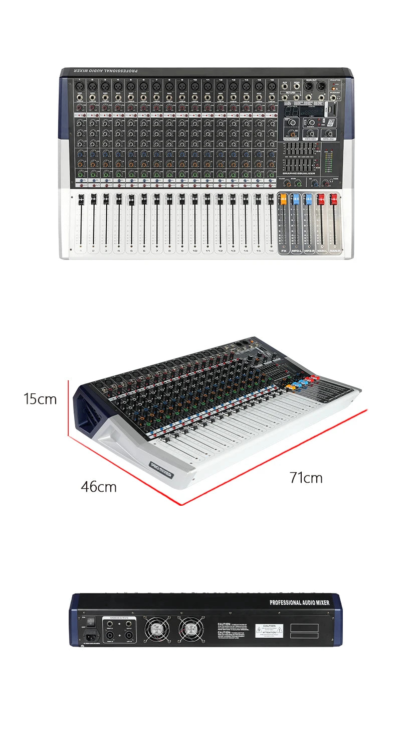 16-Channel 350W Audio Mixer Amplifier with DSP Effects