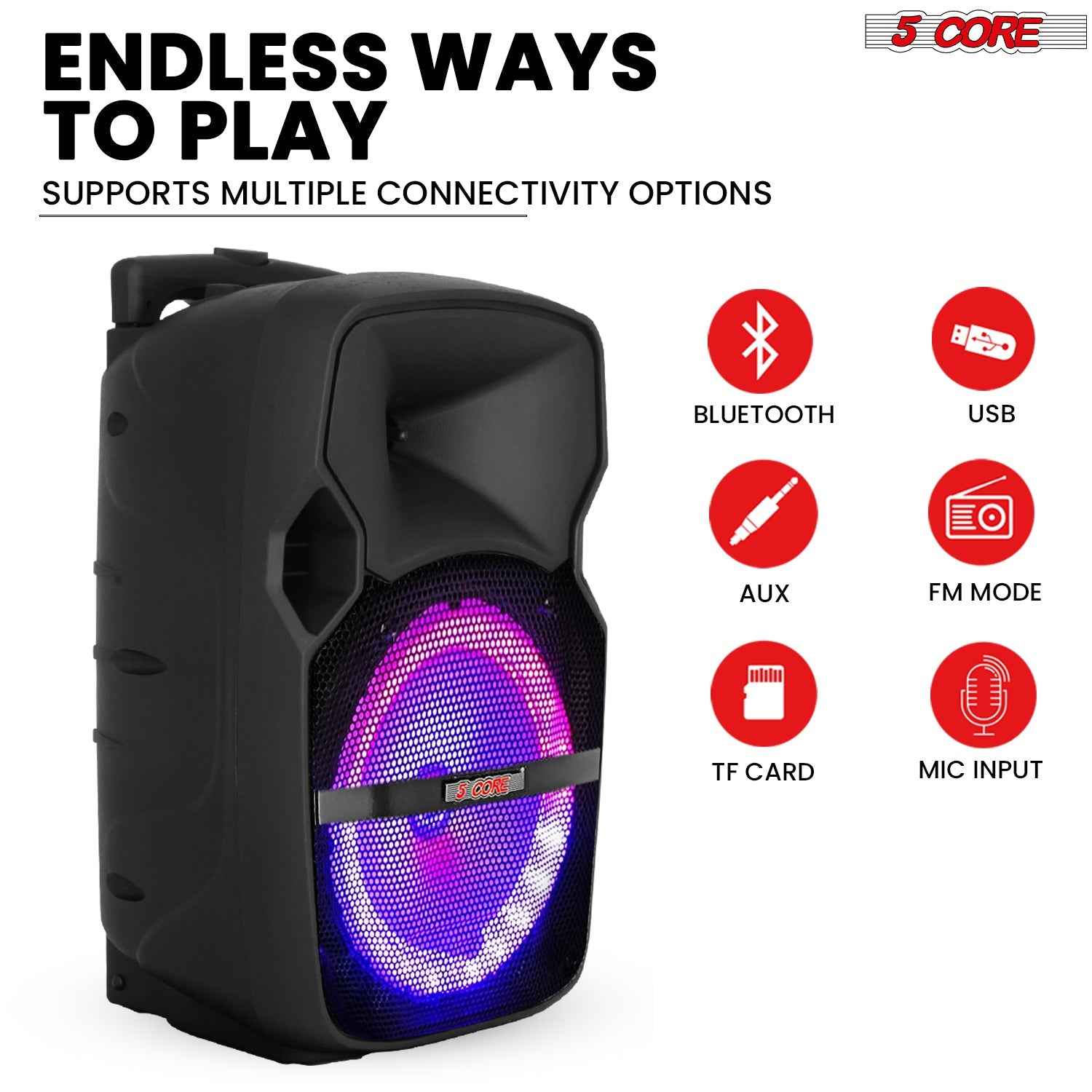 5Core 10 inch PA Portable Bluetooth Party Speaker Karaoke Boombox + 2