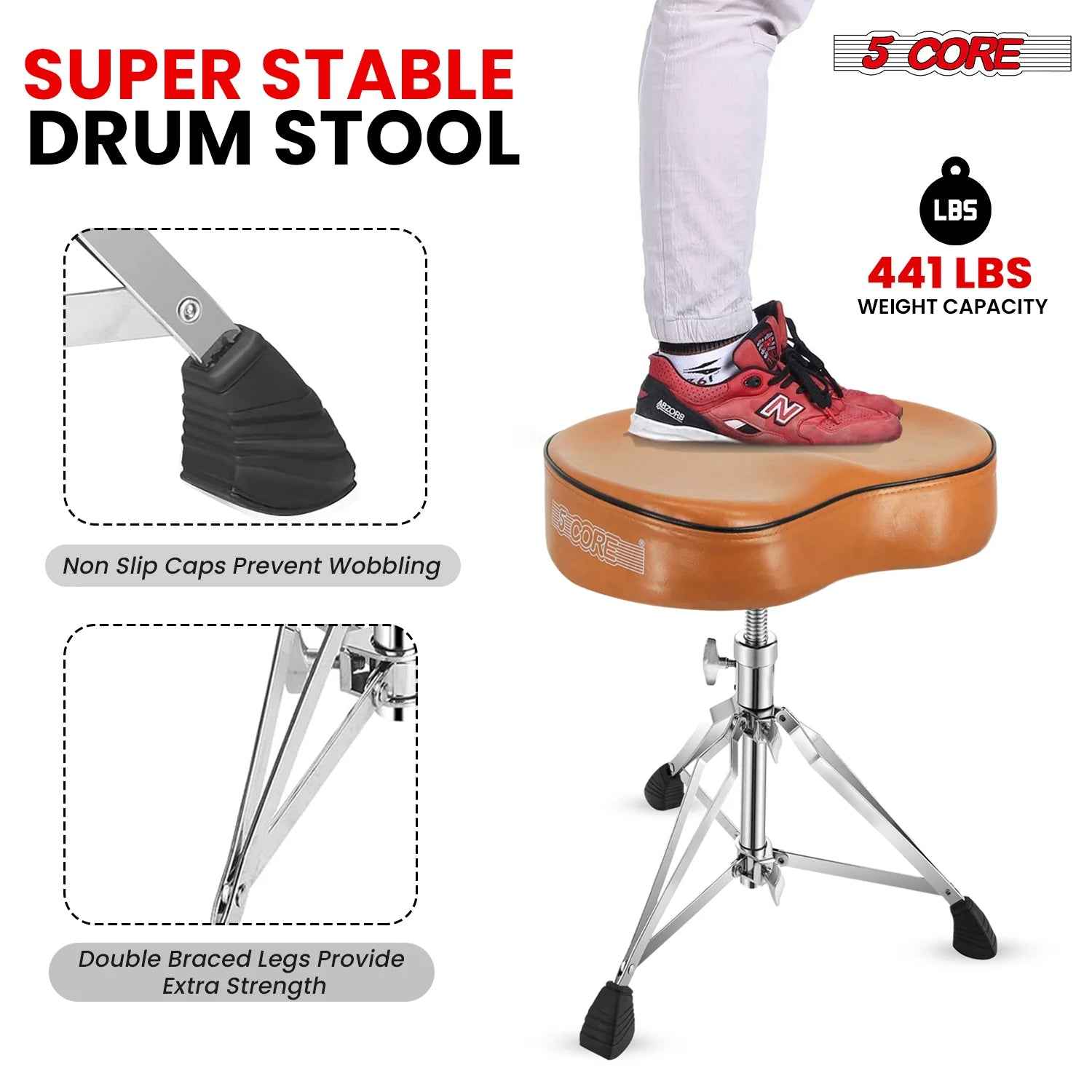 5Core Drum Throne Padded Guitar Stool Saddle Drummer Seat for Adults &