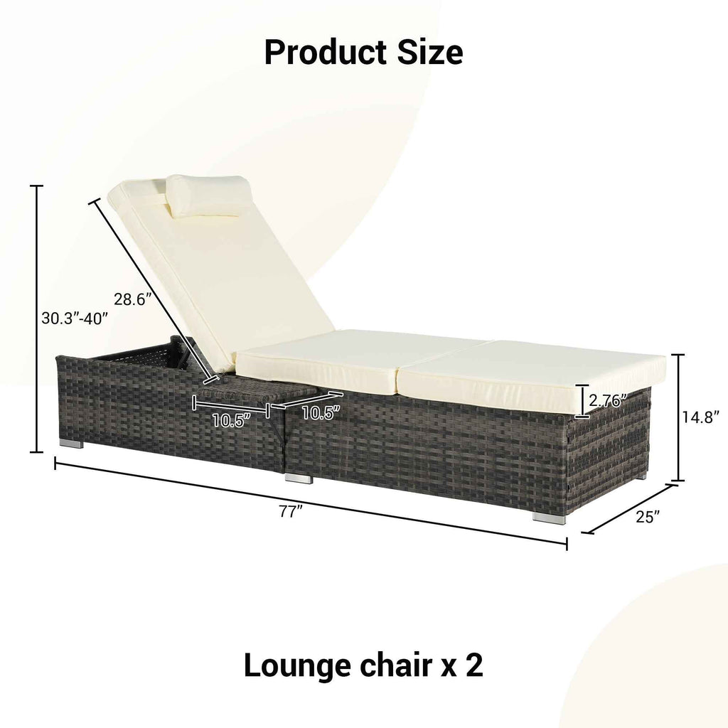 Outdoor Chaise Lounge Chair Set of 2 with Storage Patio Pool Chairs