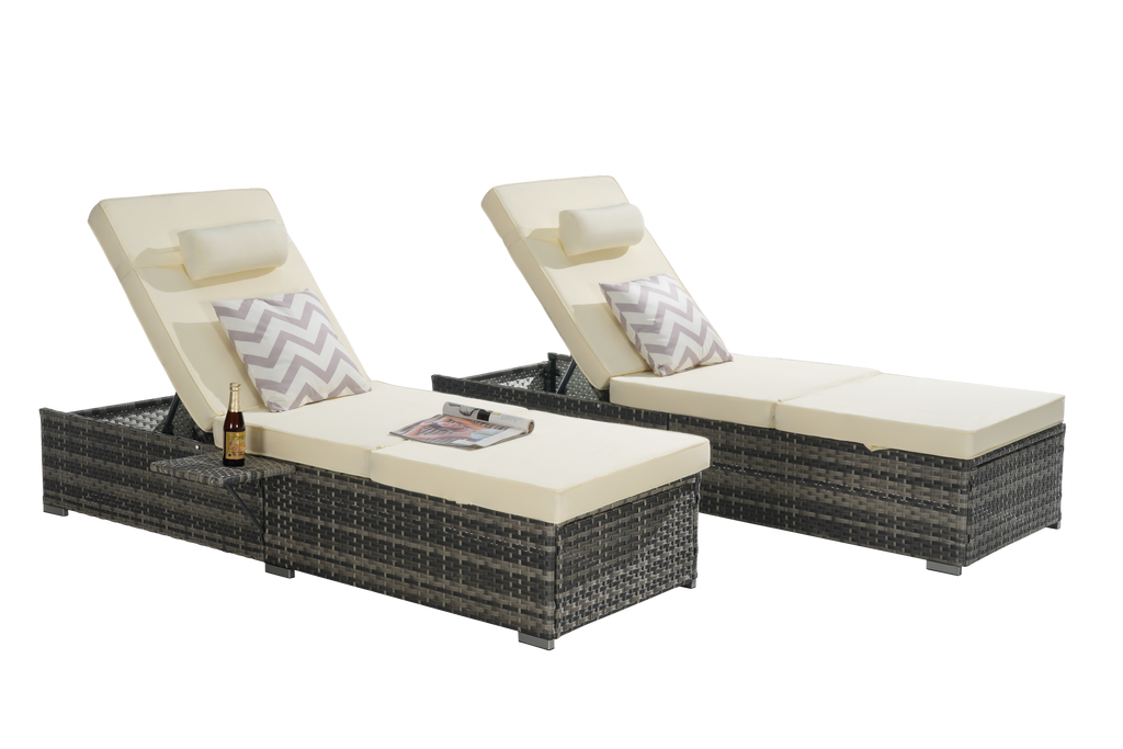 Outdoor Chaise Lounge Chair Set of 2 with Storage Patio Pool Chairs