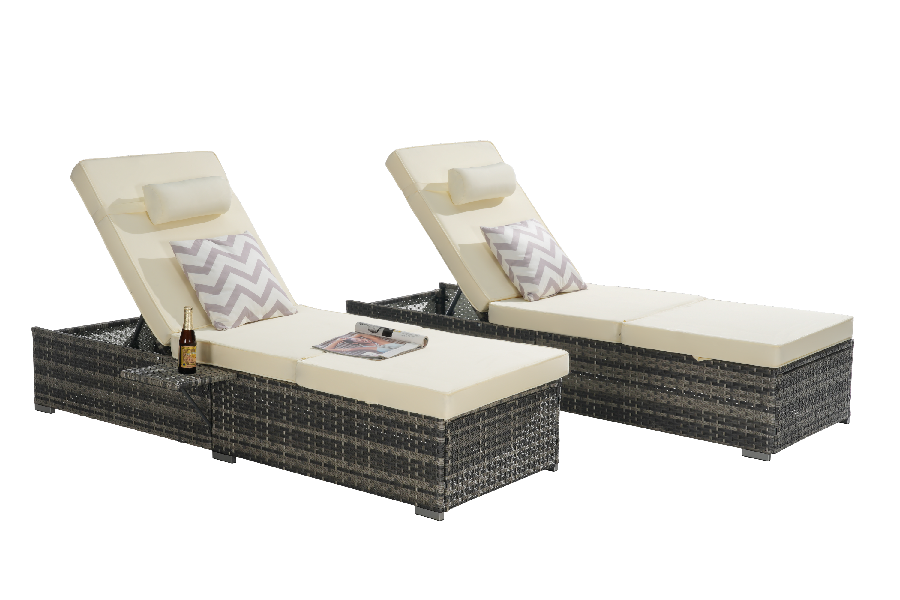 Outdoor Chaise Lounge Chair Set of 2 with Storage Patio Pool Chairs