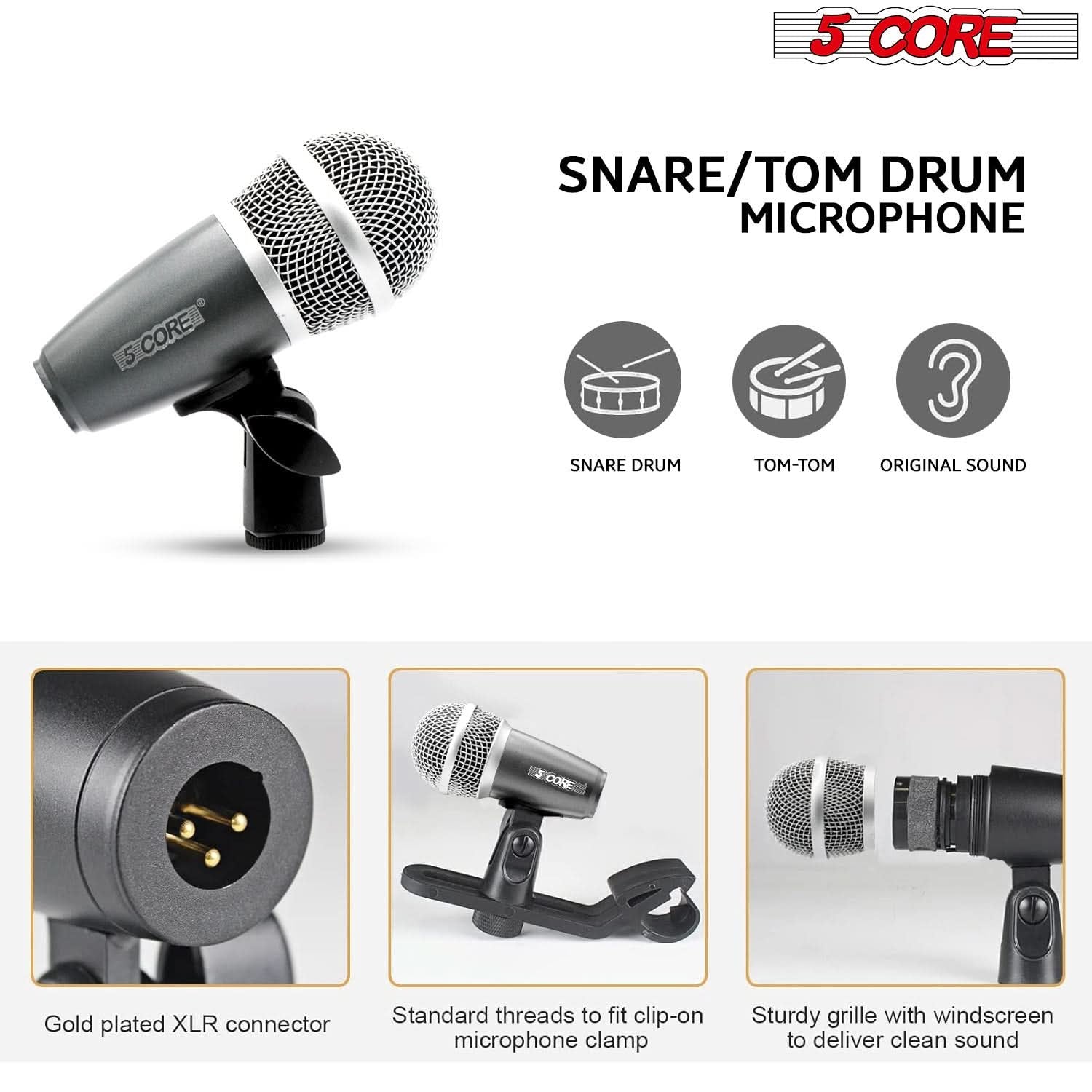 5Core Drum Mic Kit 9 Pcs Kick Basstom Snare Dynamic Mics Instrument