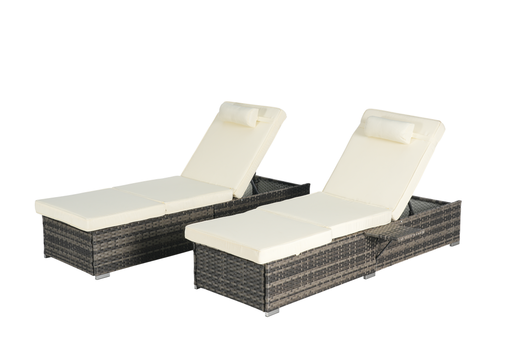 Outdoor Chaise Lounge Chair Set of 2 with Storage Patio Pool Chairs
