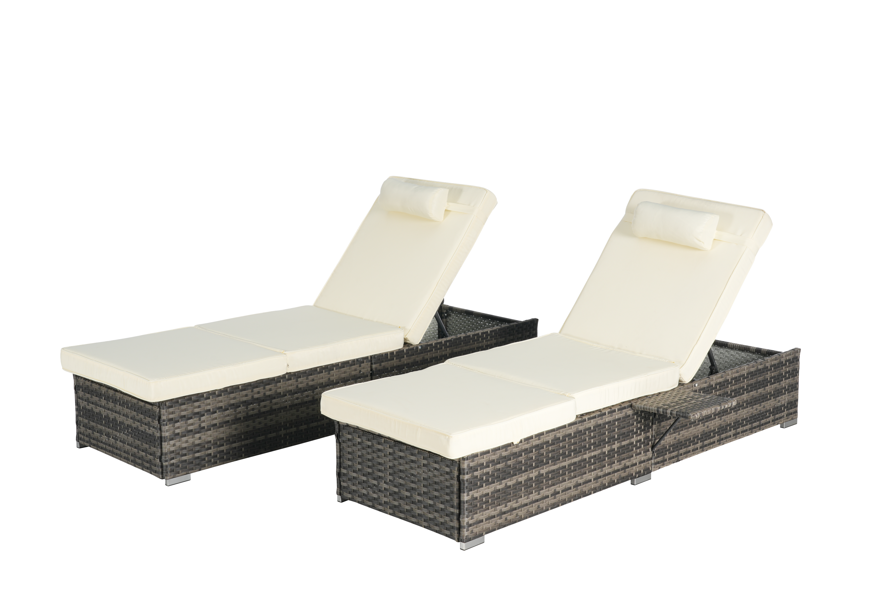 Outdoor Chaise Lounge Chair Set of 2 with Storage Patio Pool Chairs