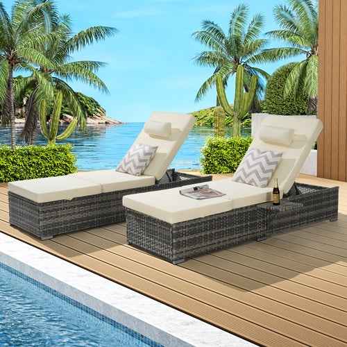 Outdoor Chaise Lounge Chair Set of 2 with Storage Patio Pool Chairs
