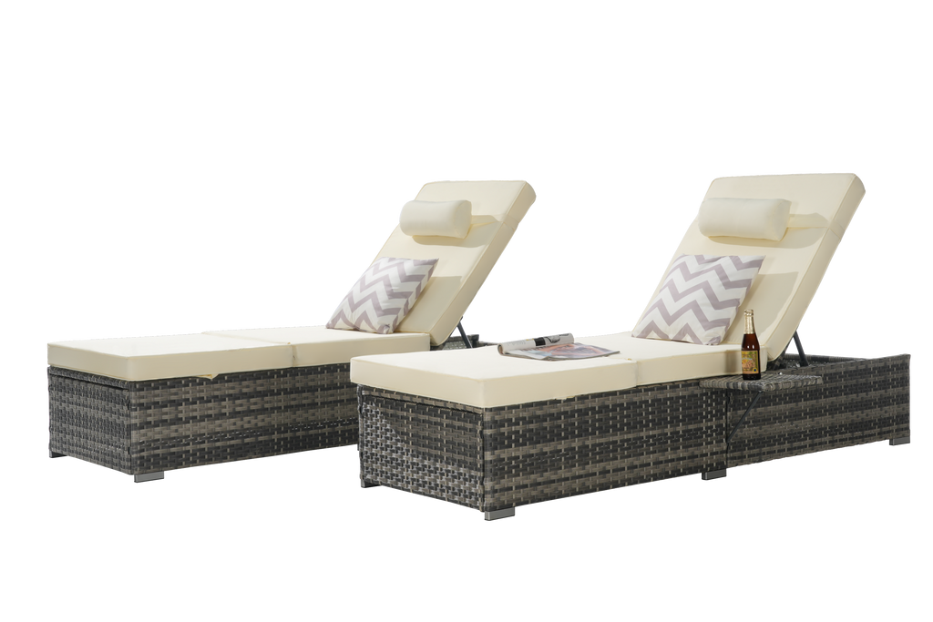 Outdoor Chaise Lounge Chair Set of 2 with Storage Patio Pool Chairs