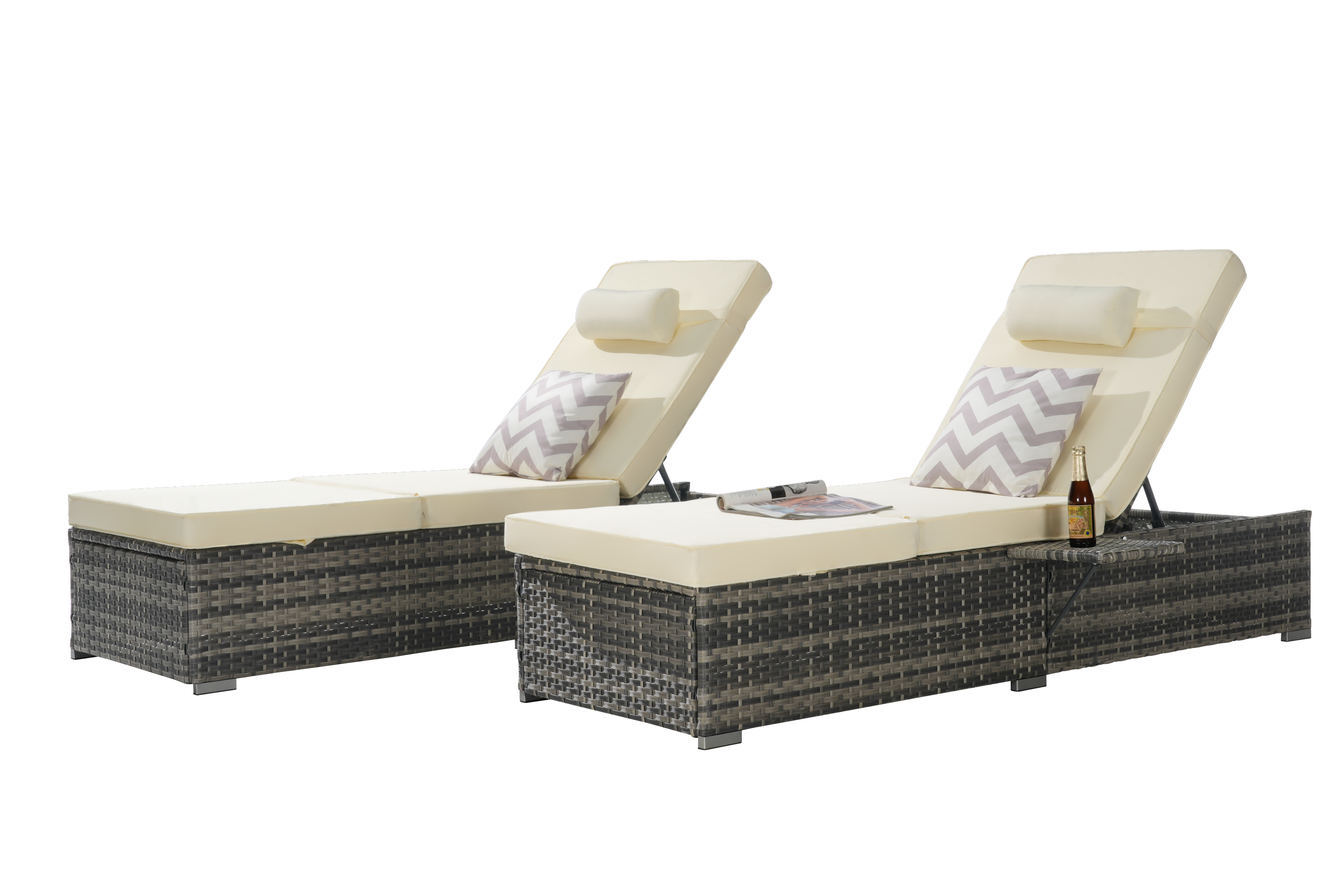 Outdoor Chaise Lounge Chair Set of 2 with Storage Patio Pool Chairs