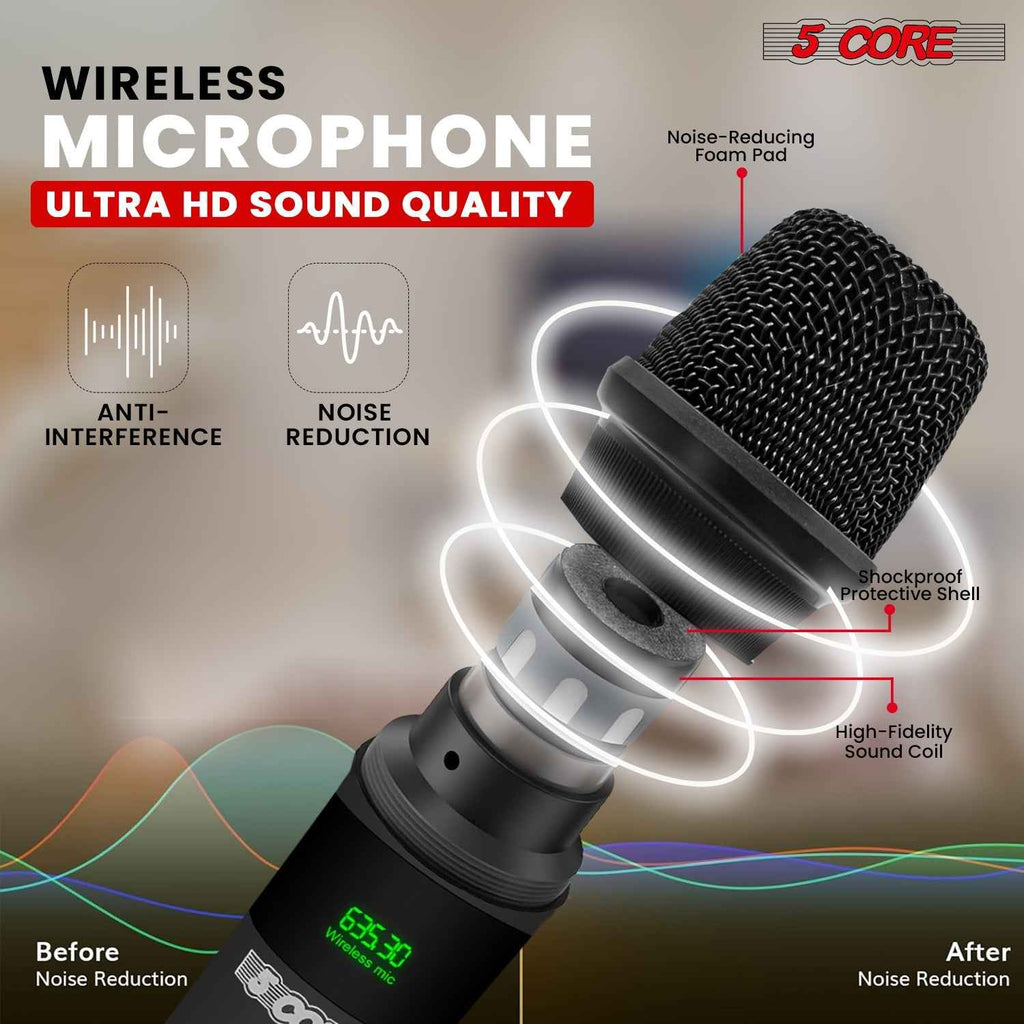 5Core 10 inch PA Portable Bluetooth Party Speaker Karaoke Boombox + 2