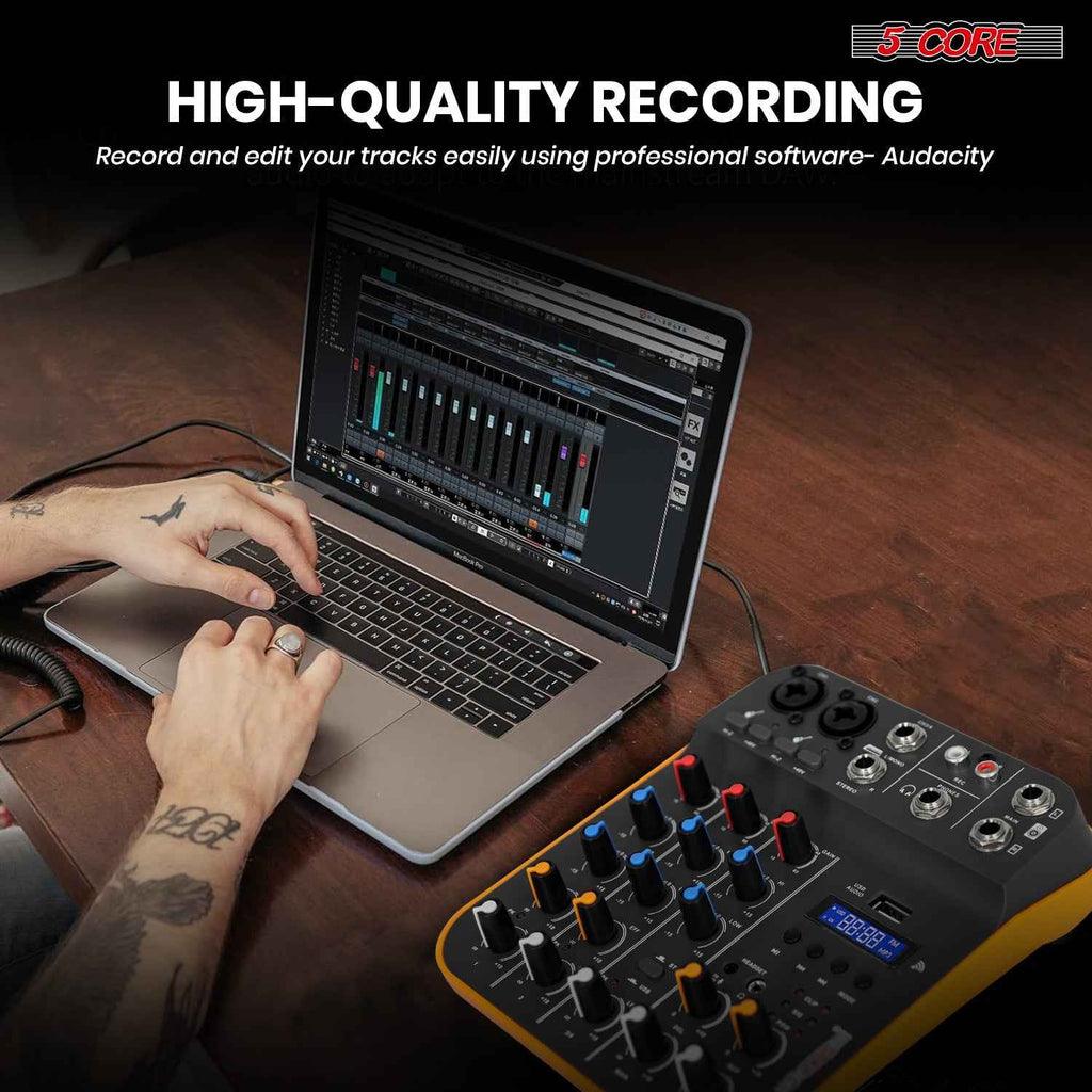 5 Core Audio Mixer 4 Channel DJ Equipment with Bluetooth USB Sound