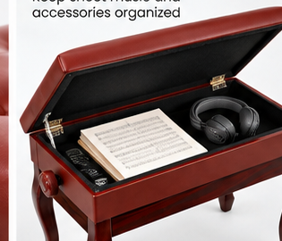 Detail view of the 5 Core piano bench storage compartment