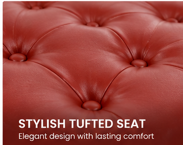Close-up detail of the tufted padded piano bench seat