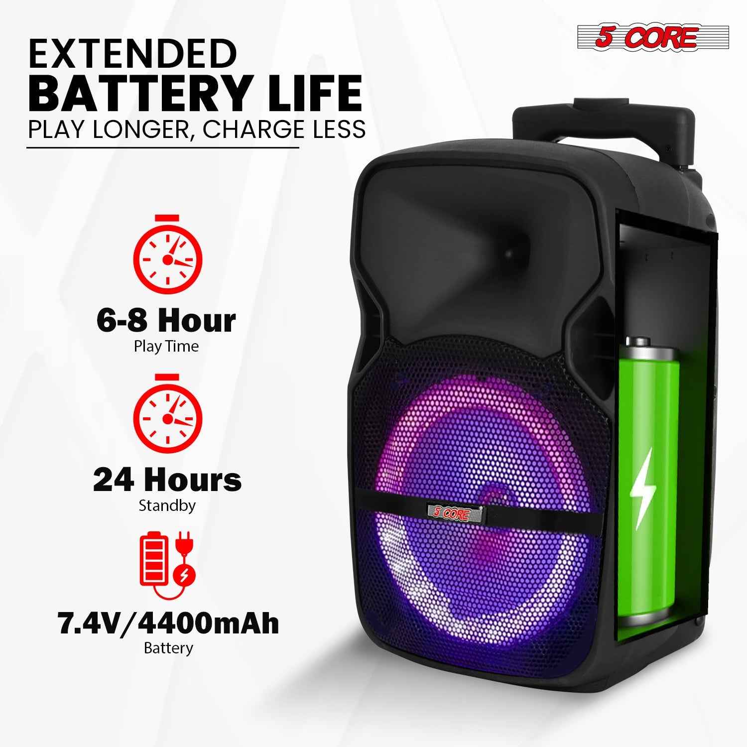5Core 10 inch PA Portable Bluetooth Party Speaker Karaoke Boombox + 2
