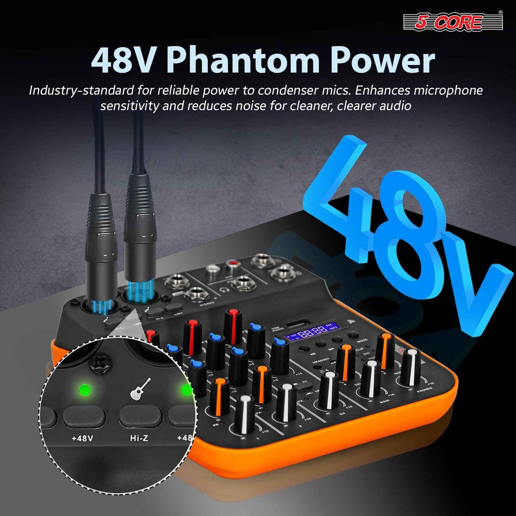 5 Core Audio Mixer 4 Channel DJ Equipment with Bluetooth USB Sound